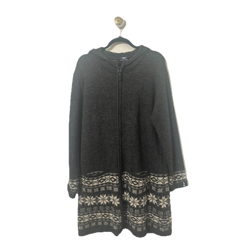 Icewear Iceland XXL Zip Wool Long Cardigan Sweater Dark Gray Isle Wool Pockets